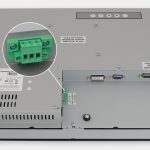 Monitores industriales de montaje en bastidor y pantallas táctiles resistentes según IP20 de 19”, vista de salida para cables de CC