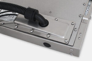 Opción de prensaestopas con placa de cubierta de salida para cables de conducto con clasificación IP65/IP66 para monitores industriales de montaje universal